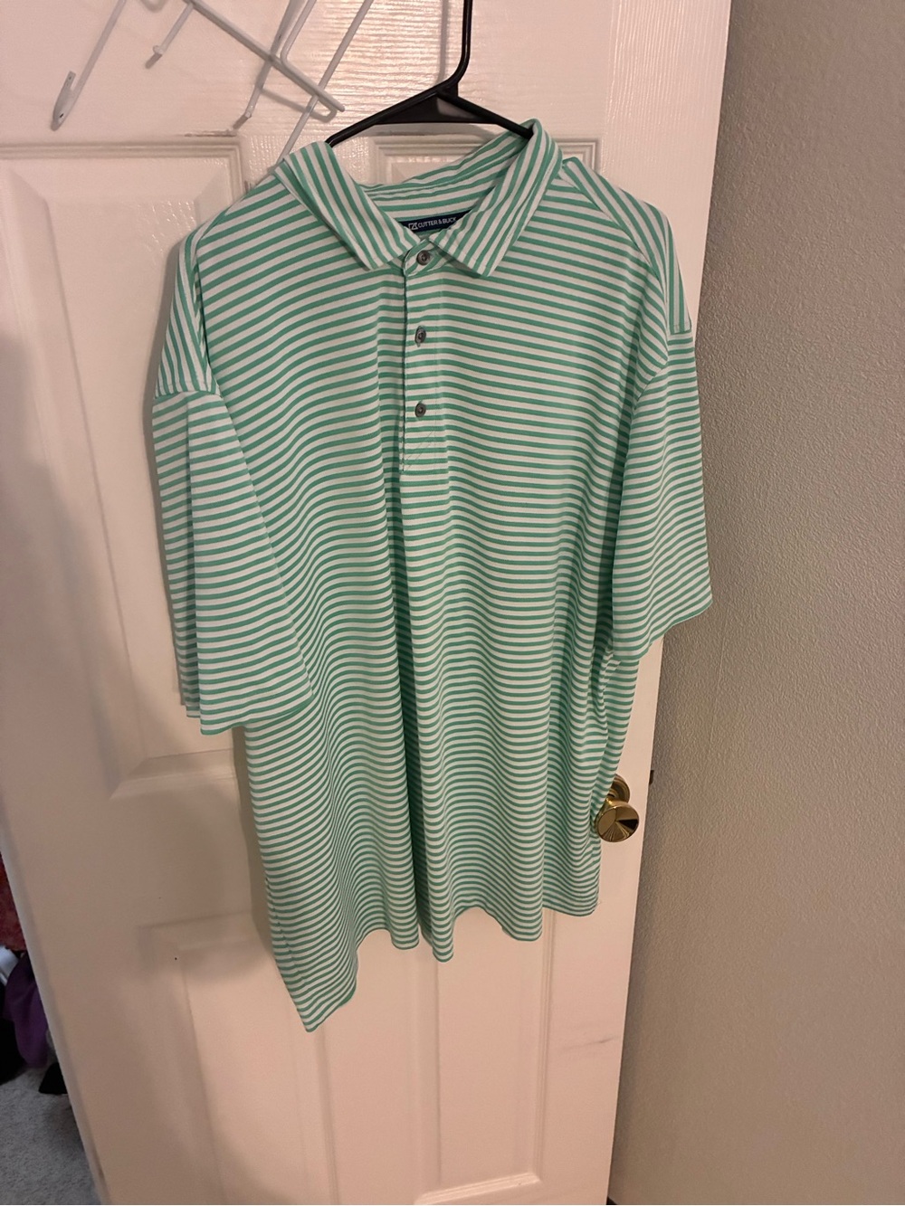 Cutter & Buck Mint Green and White Striped Polo